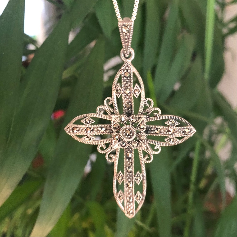 NEW! Cross With Silver & Hematite Stones Necklace